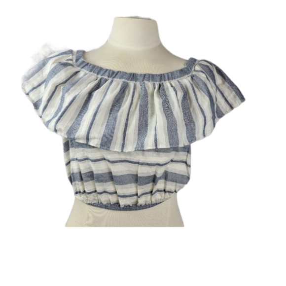 A'GACI OFF SHOULDERS RUFFLE CROPPED TOP sz M(+390) - Picture 1 of 14